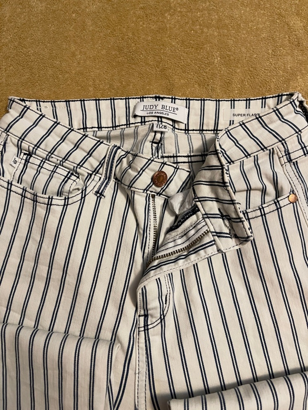 Judy Blue White and Blue Vertical Stripe Flare Jeans - Picture 5 of 6